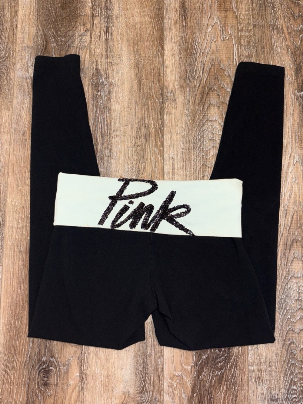 PINK Victoria's Secret by Victoria's Secret Black Leggings with Blue Waistband
